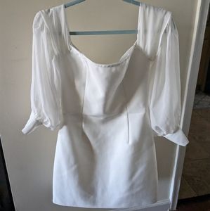 White Short Dress With Sheer, Billowing Sleeves